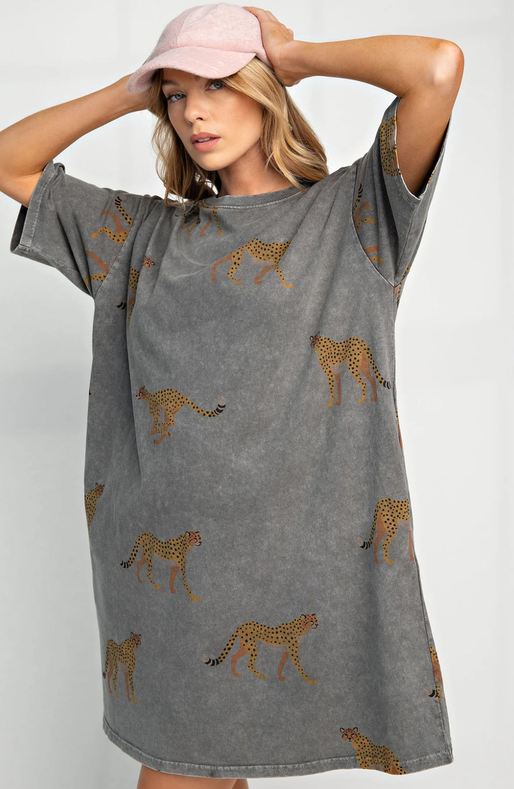 easel cheetah shirt dress June Adel Easel Cheetah Print T Shirt Dress in Washed Denim