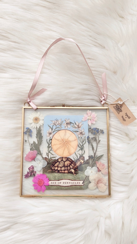 Ace of Pentacles Tarot Floral Frame