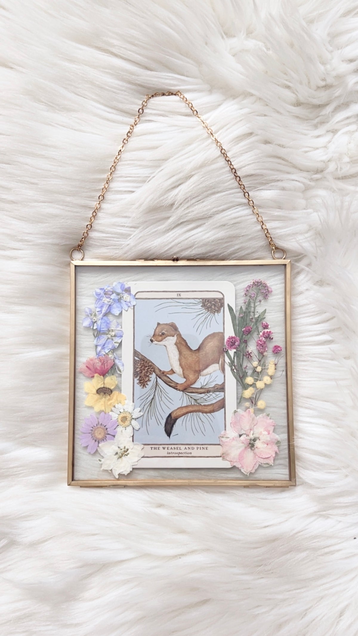 The Weasel and Pine Oracle Floral Frame